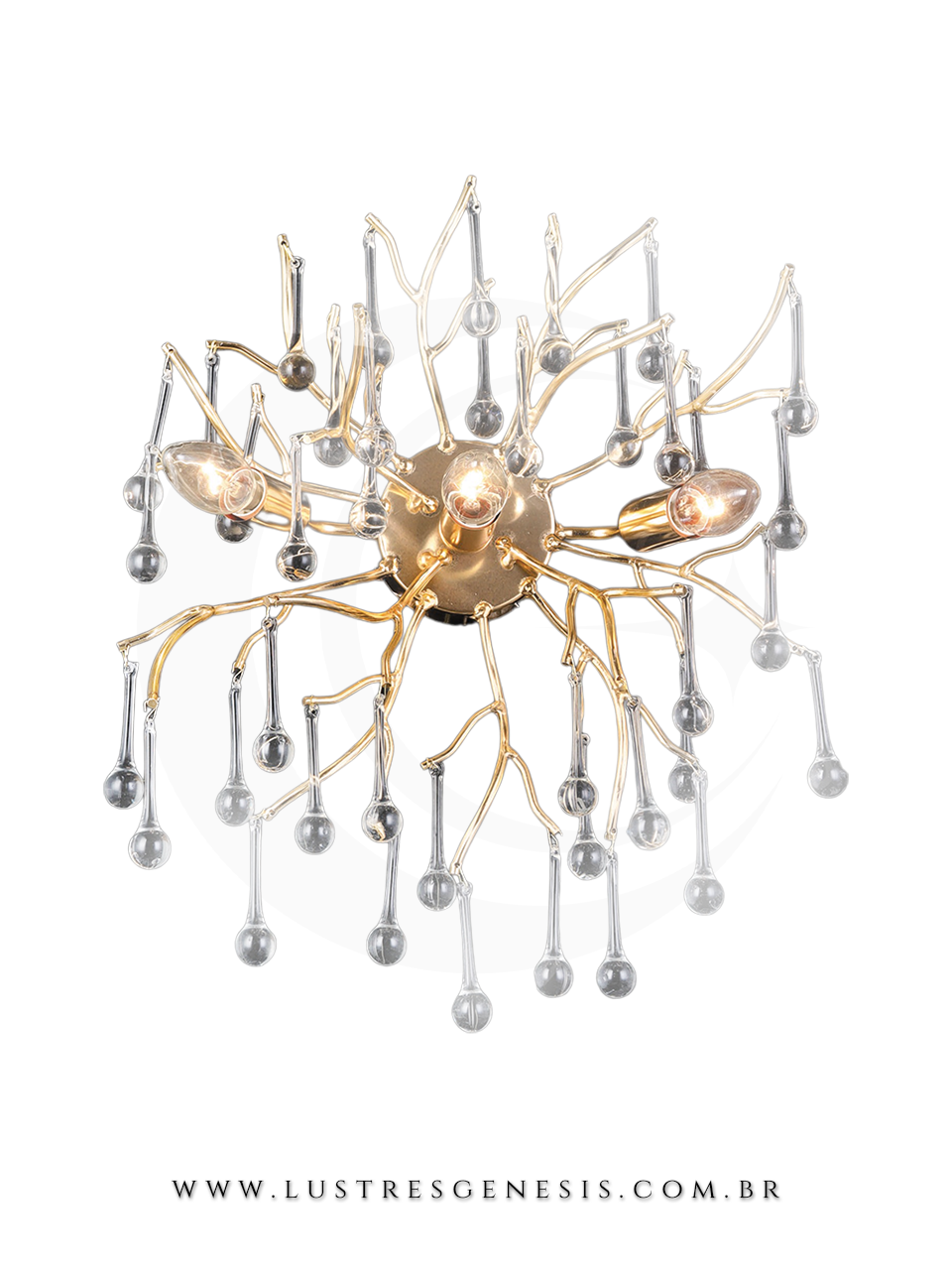 Arandela Parede de Cristal Galho Dourado 38x35cm Para Sua Parede